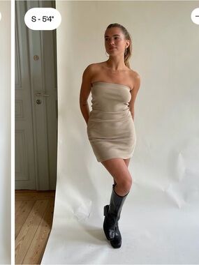 Djerf avenue Strapless Beige Mini Dress - Elegant Neutral Tube Dress